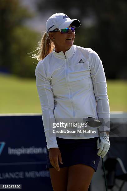 Anna Nordqvist of Sweden hits a shot at the 18th hole during the Pro-Am as a preview for the 2016 ANA Inspiration Championship at the Mission Hills...