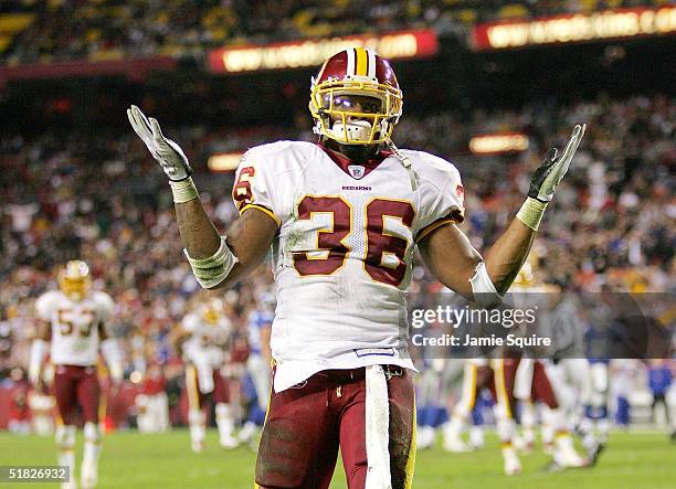 Sean Taylor of the Washington Redskins reacts after breaking up a pass during the second half of the game against the New York Giants at Fed Ex Field...
