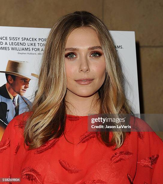 Actress Elizabeth Olsen attends the premiere of "I Saw The Light" at the Egyptian Theatre on March 22, 2016 in Hollywood, California.