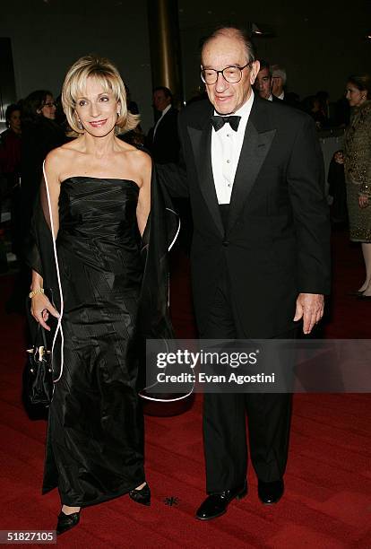 Federal Reserve Chief Alan Greenspan and wife NBC television reporter Andrea Mitchell arrive at the 27th Annual Kennedy Center Honors Gala at The...