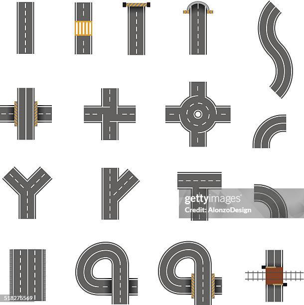 road elements - two lanes to one stock illustrations