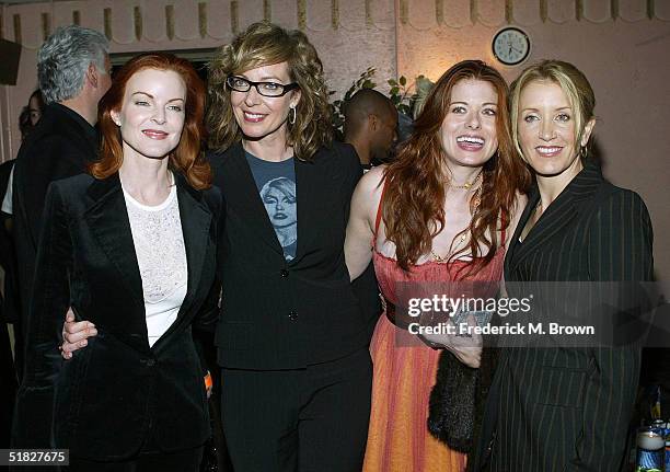 Actresses Marcia Cross, Allison Janney, Debra Messing and Felicity Huffman attend the "Annual Cracked XMAS 7" charity function on December 5, 2004 at...