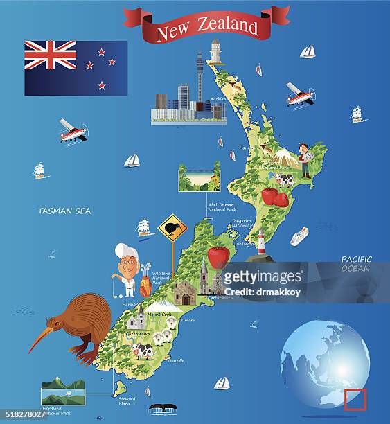 カットイラスト、マップのニュージーランド - kiwi bird in new zealand点のイラスト素材／クリップアート素材／マンガ素材／アイコン素材