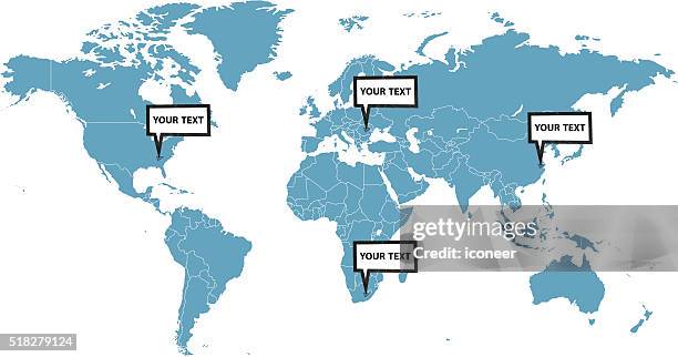 ilustraciones, imágenes clip art, dibujos animados e iconos de stock de mapa mundial con marcadores sobre fondo blanco - frontera de los estados unidos