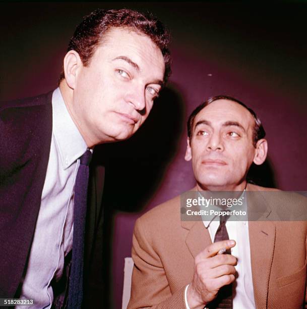 From left to right - actors Derek Godfrey and John Bennett pictured together on the set of the television drama series 'Front Page story' in 1965.