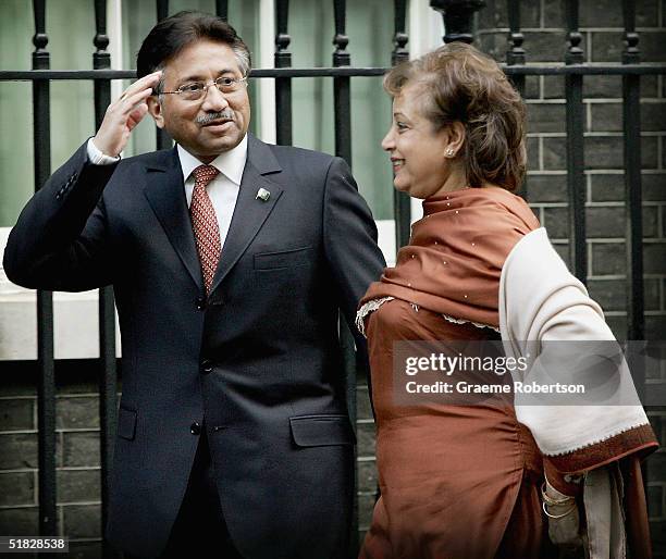 Pakistan President Pervez Musharraf and his wife Sehba arrive in Downing Street to meet wife Prime Minister Tony Blair on December 6 London, England....