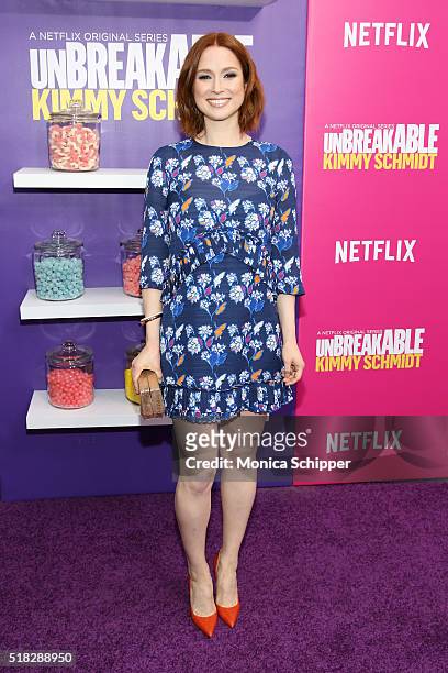 Actress Ellie Kemper attends the "Unbreakable Kimmy Schmidt" season 2 world premiere at SVA Theatre on March 30, 2016 in New York City.
