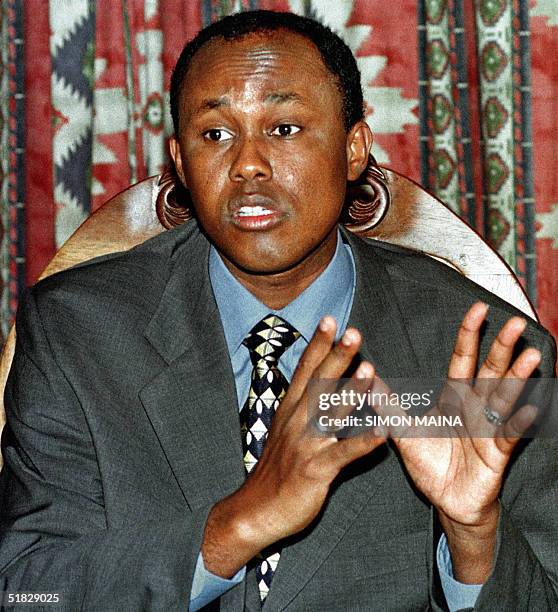 File photo taken 26 November 1999 shows Somali warlord Hussein Mohammed Aidid addressing reporters in Nairobi. Aidid was 06 December 2004 named and...
