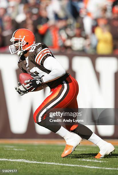 Wide receiver Richard Alston of the Cleveland Browns carries the ball during the game against the Pittsburgh Steelers at Cleveland Browns Stadium on...