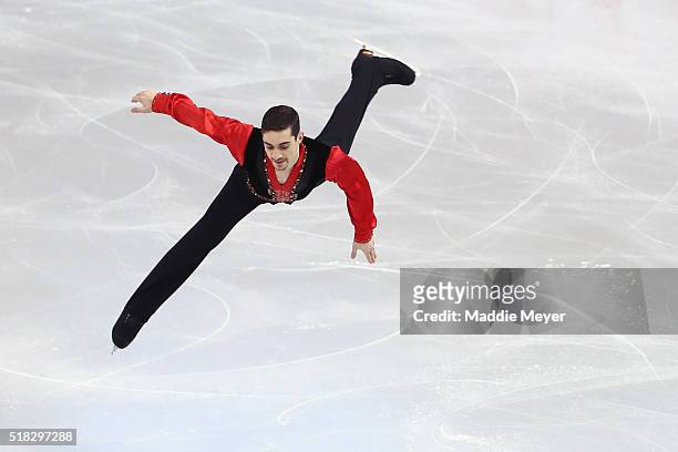 Javier Fernandez of Spain skates in the Men's Short program during day 3 of the ISU World Figure Skating Championships 2016 at TD Garden on March 30,...