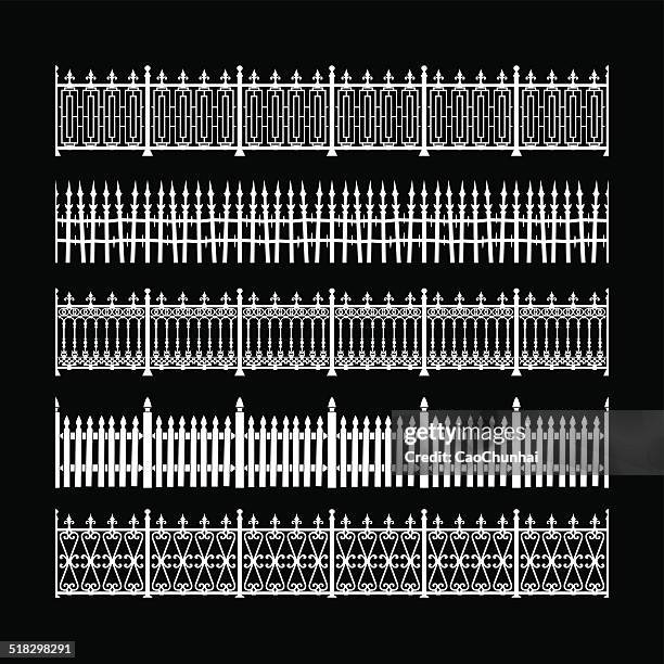 fences silhouette - security wall stock illustrations