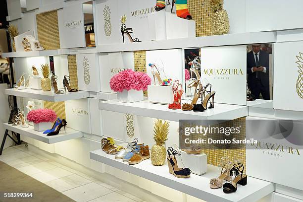 Shoes displayed at Aquazzura personal appearance at Saks Fifth