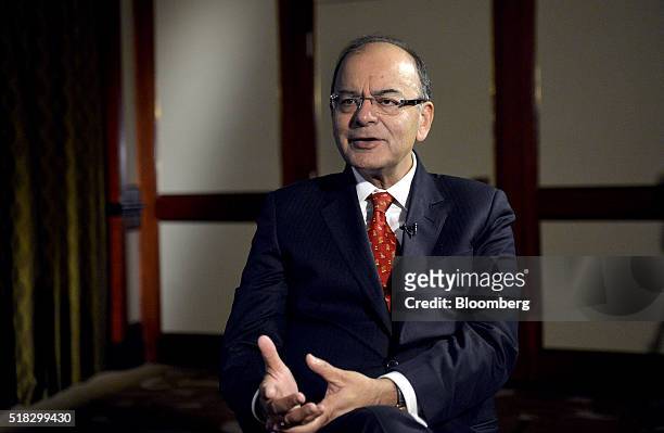 Arun Jaitley, India's finance minister, speaks during a Bloomberg Television interview in Sydney, Australia on Wednesday, March 30, 2016. Jaitley...