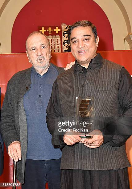 Director Jean Claude CarrIere and Prix Henri Langlois 2016 awarded director/ actor Kamal attend '10eme Rencontres Internationales de Cinema de...
