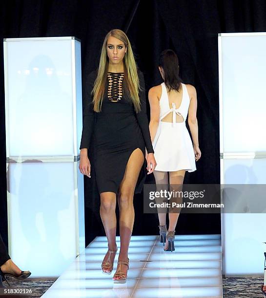 Model walks the runway at the envy By Melissa Gorga Fashion Show at Macaluso's on March 30, 2016 in Hawthorne, New Jersey.