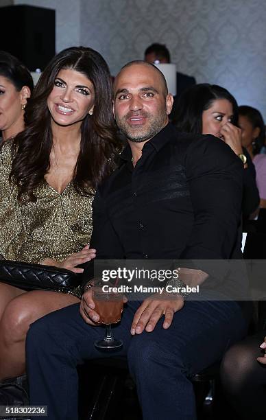 Teresa Giudice with her brother Joe Gorga attend the Envy by Melissa Gorga Fashion Show at Macaluso's on March 30, 2016 in Hawthorne, New Jersey.