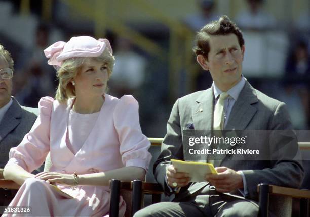 Princess Diana And Prince Charles watch an official event during their first royal Australian tour 1983 IN Newcastle, Austrlia.