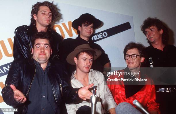 Leader of the group INXS Michael Hutchence and his band at the Countdown Awards 1985 in Sydney, Australia.