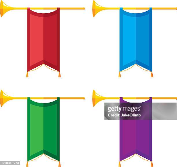 trumpet banners flat - horn stock illustrations