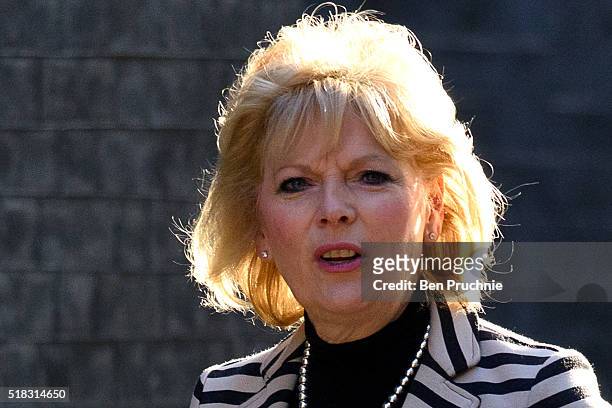 Minister for Small Business Anna Soubry arrives at Number 10 Downing Street for a meeting with British Prime Minister David Cameron on March 31, 2016...