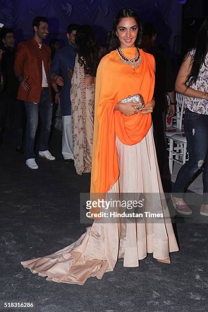 Bollywood actor Kiara Advani during the opening show of Lakme Fashion Week Summer/Resort 2016, at Mehboob Studio, Bandra on March 29, 2016 in Mumbai,...