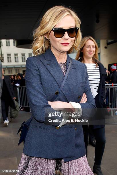 Kirsten Dunst seen leaving the BBC Radio 1 Studios on March 31, 2016 in London, England.