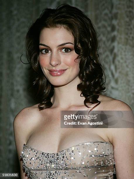 Actress Anne Hathaway attends a preview gala dinner for the Metropolitan Museum's "Wild: Fashion Untamed" exhibition, hosted by fashion designer...