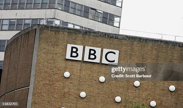 The BBC logo sits on a wall at the BBC headquarters on December 7, 2004 in London, England. About 2,900 jobs are expected to be cut at the British...