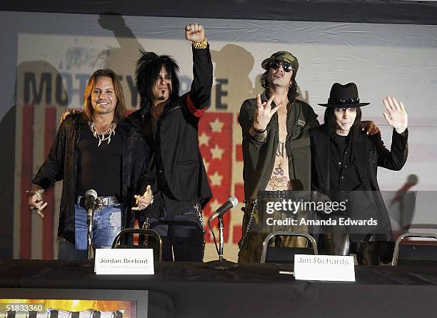 The original members of Motley Crue Vince Neil, Nikki Sixx, Tommy Lee and Mick Mars reunite after six years to announce "Red, White & Crue Tour...