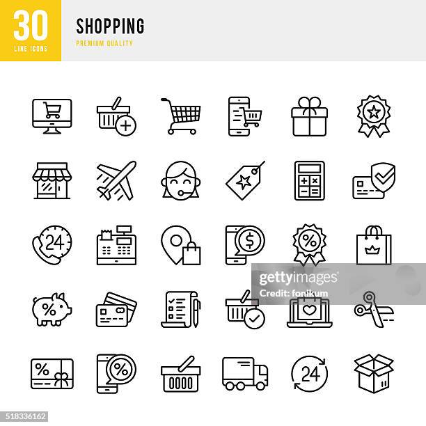 shopping - thin line icon set - cart icon stock illustrations