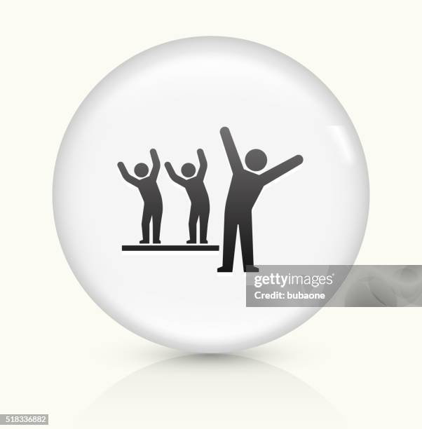 stick figures stretching icon on white round vector button - yoga class stock illustrations
