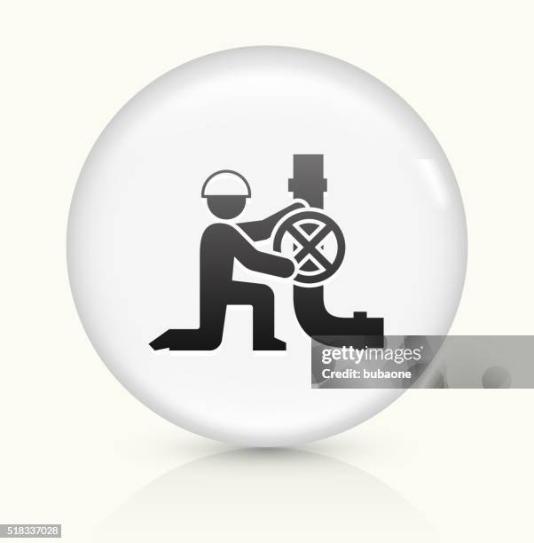 person fixing pipes icon on white round vector button - hydraulic fracturing icons stock illustrations