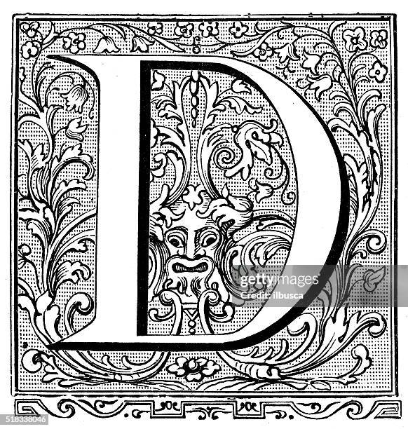 antique illustration of ornate letter d - images of letter d stock illustrations