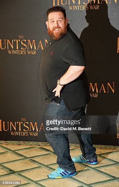 Nick Frost poses at a photocall for "The Huntsman: Winter's War" at Claridges Hotel on March 31, 2016 in London, England.