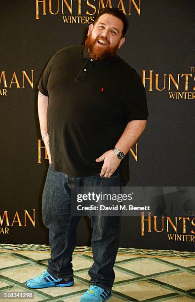 Nick Frost poses at a photocall for "The Huntsman: Winter's War" at Claridges Hotel on March 31, 2016 in London, England.