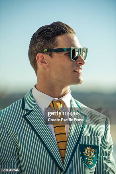 Ed Jenkins, Rugby 7s poses in his Australian opening ceremony uniform during the 2016 Australian Olympic Team Uniform Official Launch in Sydney,...