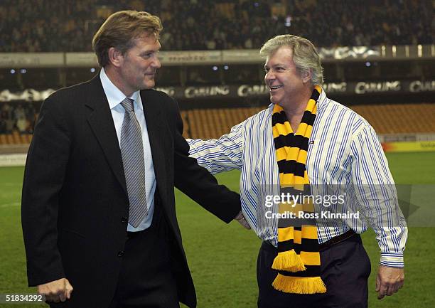 The Wolves Chairman Rick Haywood and Glen Hoddle the new Wolves manager who was introduced to the crowd before the Coca-cola Championship match...