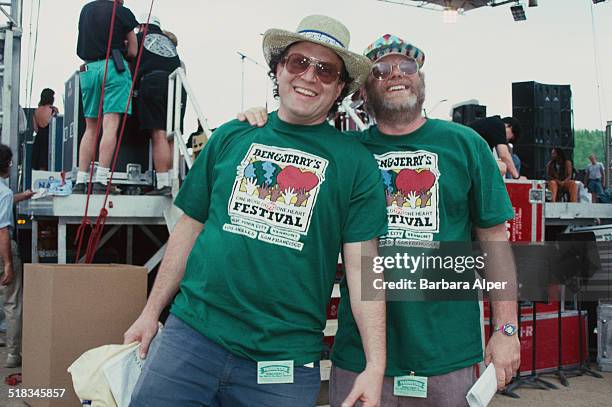 American businessmen, philanthropists, and founders of Ben & Jerry's ice cream company, Jerry Greenfield and Ben Cohen at the 'One World One Heart...