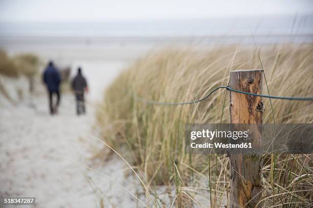 germany, lower saxony, east friesland, langeoog, two people walking to the beach - east frisian islands stock pictures, royalty-free photos & images