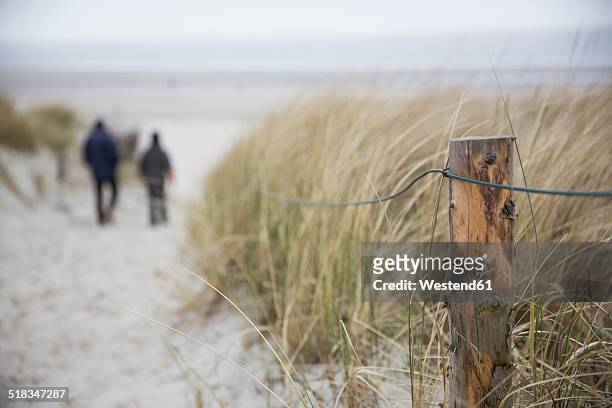 germany, lower saxony, east friesland, langeoog, two people walking to the beach - ostfriesiska öarna bildbanksfoton och bilder