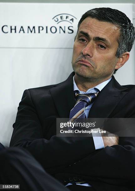Manager Jose Mourinho of Chelsea sits on the bench during the Champions League Group H match against FC Porto and Chelsea at the Estadio Do Dragao on...