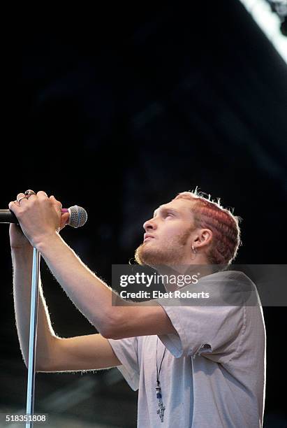 Layne Staley of Alice In Chains performing at Lollapalooza in Thunderbird Stadium at the University of British Columbia in Vancouver, Canada on June...