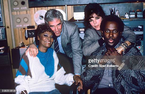 Dionne Warwick photographed at Media Sound Studios on West 57th St in New York City on October 6, 1984. Pictured: Burt Bacharach , Dionne , Carole...