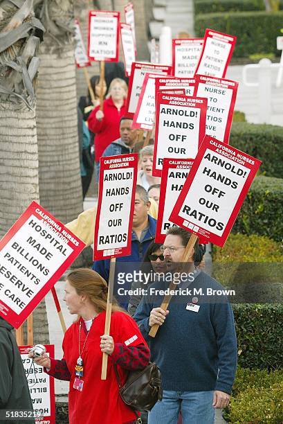 Protesters demonstrate near the California Governor's Conference on Women and Families at the Long Beach Convention Center on December 7, 2004 in...