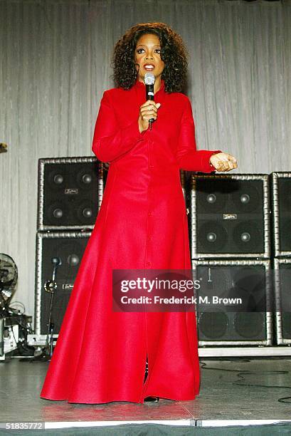 Oprah Winfrey speaks during the California Governor's Conference on Women and Families at the Long Beach Convention Center on December 7, 2004 in...