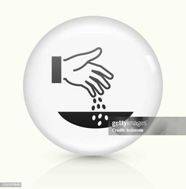 hand planting seeds icon on white round vector button - casting icon stock illustrations
