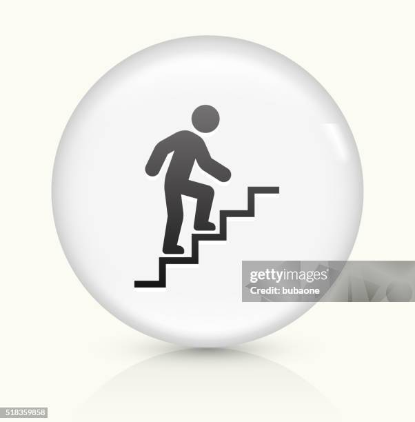 stick figure and stairs icon on white round vector button - climbing steps stock illustrations