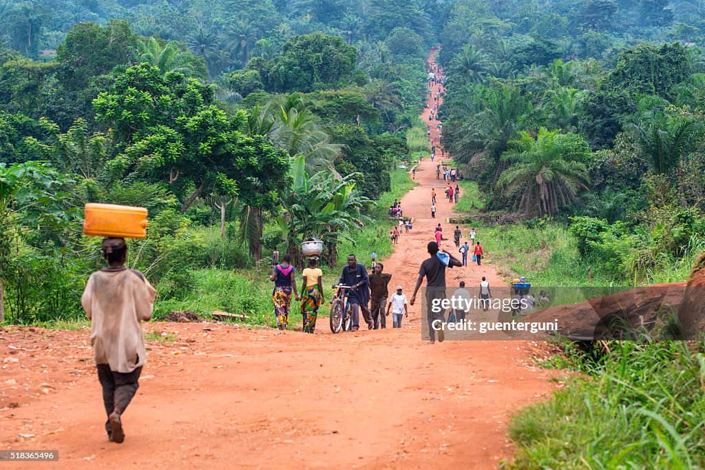 Rural Road with a lot of pedestrians, DR Congo