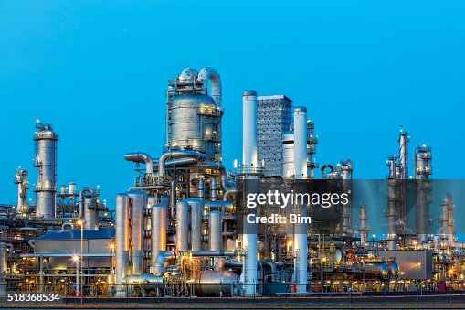 Petrochemical Plant Illuminated at Dusk