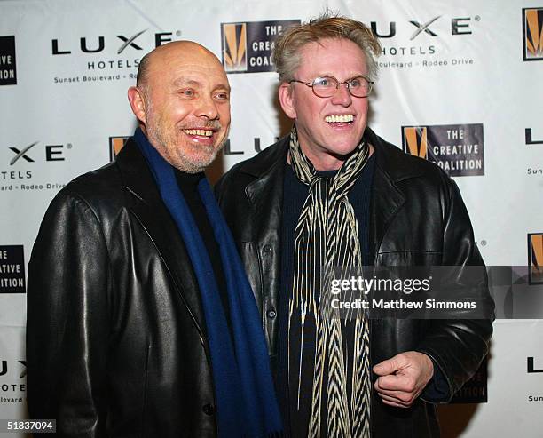 Actors Hector Elizondo and Gary Busey arrive at the Creative Coalition Spotlight Awards at the Luxe Hotel Sunset Boulevard on December 7, 2004 in Los...